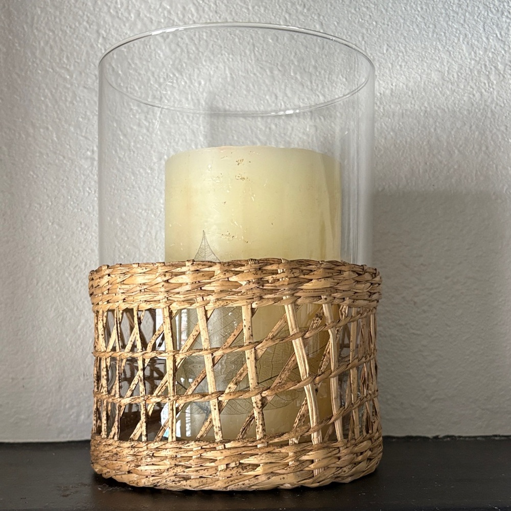 Natural Woven Candle Holder with Cream Candle